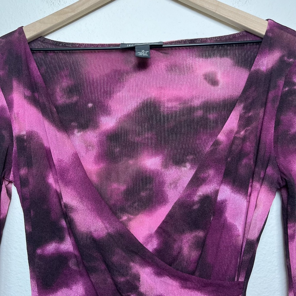VTG‎ 90s y2k Women Faux Wrap Babydoll Top Medium Burgundy Nylon Knit Whimsigoth - Picture 4 of 10